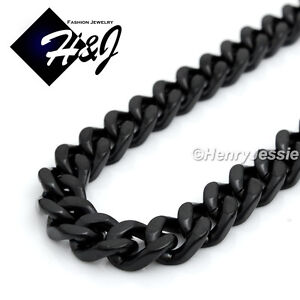 18-40"Stainless Steel HEAVY WIDE 9mm Black Plated Cuban Curb Link Chain Necklace