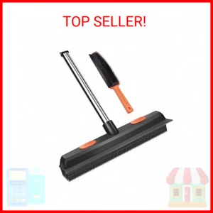 Conliwell Rubber Broom Carpet Rake for Pet Hair, Fur Remover Broom with Squeegee - Picture 1 of 2