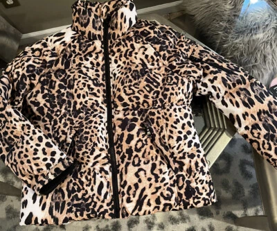 Express Mujer Leopardo Estampado Puffer Chaqueta Abrigo Talla Mediana Negro Tostado Foto 1 de 4