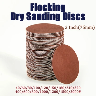 75mm-3"Inch Flocking Dry Sanding Discs Hook and Loop Sandpaper Pads Red Sand  - image 1 of 4