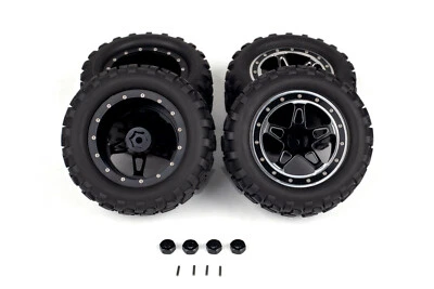 Set of 4 Wheels CNC Aluminum Rim w/ Tires for Traxxas Rustler 4x4 VXL 1/10 12mm - Image 1 of 4