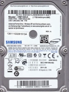 Samsung HM100UI p/n:C5092E861AAHA4 s/n:S2G 2011 DGT 1TB SATA B20-07 - Picture 1 of 2