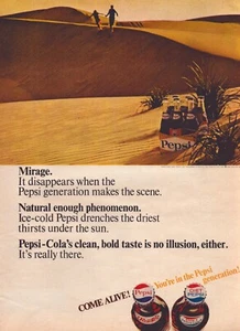 1966 Pepsi Cola Print Ad Desert Mirage Six Pack Glass Bottles - Picture 1 of 1