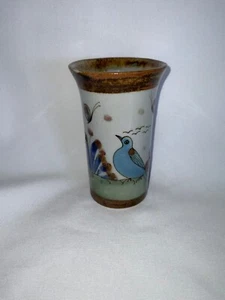 Vintage Ken Edwards Tonala mexikanische Keramik Vase Tasse Zylinder blauer Vogel signiert - Bild 1 von 7