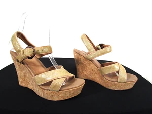 UGG Jazmine Metallic Gold Cork Wedge Ankle Strap Sandals Women 7 - Picture 1 of 10