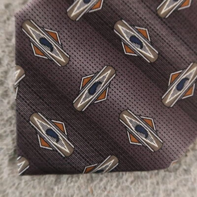 Stafford Tie Gray Geometric Aztec 100% Silk Made in USA - Image 1 of 4