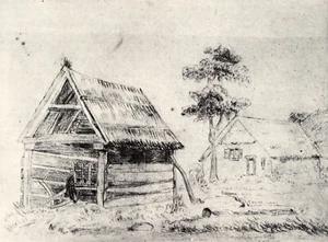 Vincent van Gogh - Barn & Farmhouse (1864) Pencil - 17" x 22" Fine Art Print - Picture 1 of 1