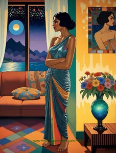 Tahitian Woman Living Room Night Vase 8.5x11" Photo Print Style Wain/ Harker Art - Picture 1 of 1