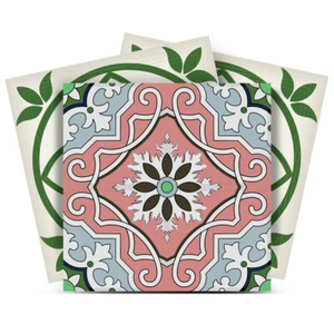 5" X 5" Vintage Green And Taupe Mosaic Peel And Stick Removable Tiles - Picture 1 of 8