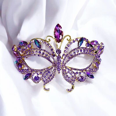 Purple Masquerade Ball Mask, Gold Wedding Mask, Lavender Crystal Mask, Prom Mask - Image 1 of 4