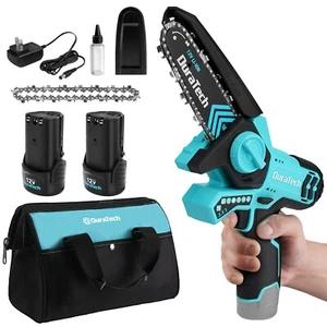 DURATECH 12V Mini Chainsaw 6 Inch Electric Cordless with 2 Batteries & 2 Chains - Picture 1 of 10