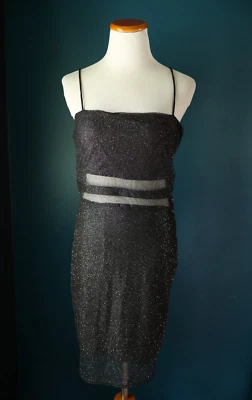 Mini Vestido Windsor Negro Brillante Transparente Correa de Espagueti Regreso a Casa Mujeres Grande Foto 1 de 4