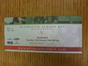 09/02/2008 Rugby Union Ticket: Plymouth Albion v Bedford Blues . Item in very g - Picture 1 of 1
