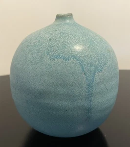 Jarrón botella cerámica arte cerámica Judy Jackson azul turquesa esmalte mate maceta de hierba - Imagen 1 de 4