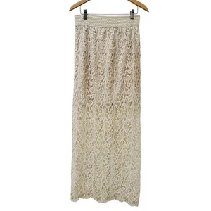 Maxi gonna papaya panna pizzo fondo trasparente festival romantica boho chic taglia LG - Foto 1 di 9