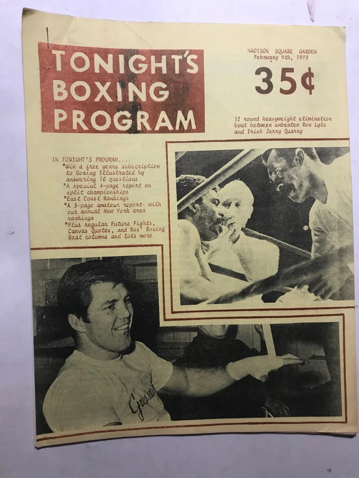 Rare 1973 Madison Square Garden Boxing Program Jerry Quarry vs Ron Lyle - Image 1 of 1
