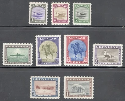 Greenland Mint MLH OG Sc# 10/18 SG# 8/16 complete set seals polar bear 1945 - Image 1 of 2