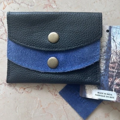 URBAN OUTFITTERS DE COLECCIÓN TARJETERO CARTERA NEGRO AZUL GAMUZA CUERO NUEVO_ Foto 1 de 4