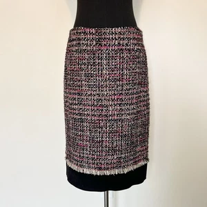 Vintage Women’s Carlisle Black Pink Multi Tweed and Suede Skirt 6 Chic Pencil - Picture 1 of 10