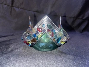Art Glass Ruffled Handkerchief Fused Glass Confetti Trinket Dish Or Votive - Picture 1 of 5