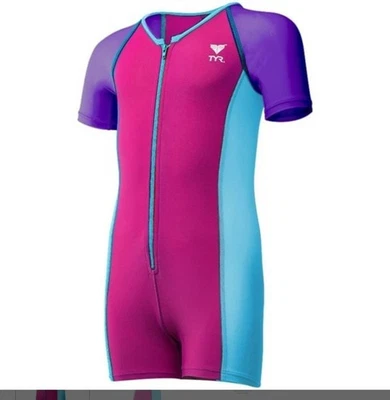 TYR Girls Solid Thermal Swim Suit Zip up Purple Pink Blue Size 3T New - Image 1 of 4