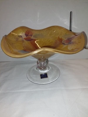 Glasschale gelb/orange welliger Oberrand Glashütte Polczer Handarbeit D= 19,H=12 - Bild 1 von 4