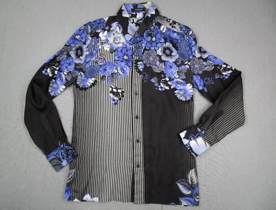 Versace Shirt Mens Large Black Blue Floral Long Sleeve 100% Silk Made in Italy - Image 1 of 4