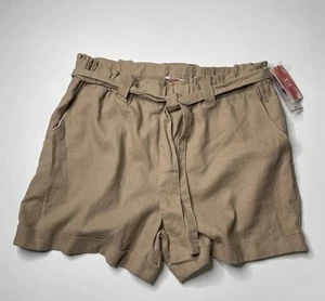 Ci Sono Bolsa de Papel Taupe Mezcla de Lino Top Cinturón Plisado Verano Pantalones Cortos Talla 2X - Imagen 1 de 10