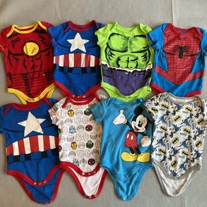 Marvel Avengers Bodysuits One Piece Newborn Size 0-3M Set of 8 Mickey Mouse - Picture 1 of 8