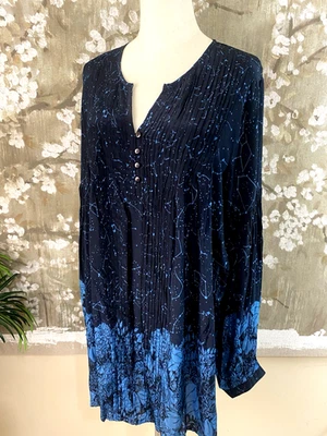 Vestido FEATHERS BY TOLANI Negro Azul Noche Estrellas Constelación Puff Slv PinTuck L Foto 1 de 4