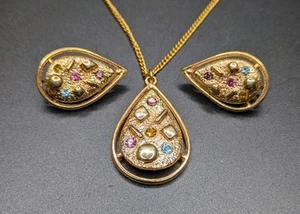 Vintage Sara Coventry 1970 Sara Zade Strass Träne Halskette & Ohrringe Set - Bild 1 von 7