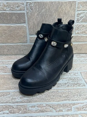 Botas Nicole Miller Chelsea Suela 8.5 Mujer Botín Grueso Imitación Cuero Negro Foto 1 de 4