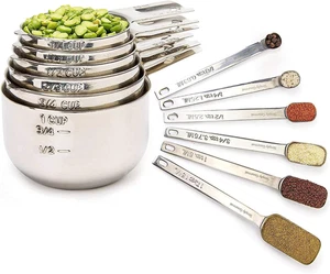 Measuring Cups and Spoons Set of 12, 304 Premium Stainless Steel, Stackable Cups - Picture 1 of 12