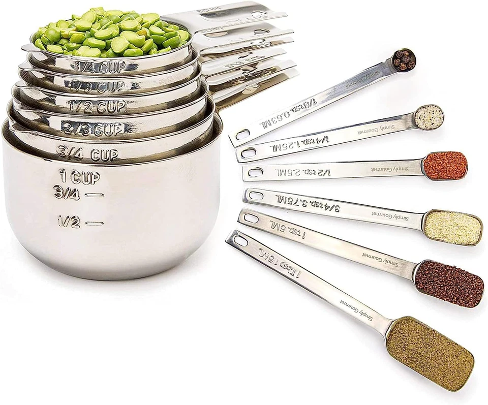 Measuring Cups and Spoons Set of 12, 304 Premium Stainless Steel, Stackable Cups - Image 1 of 4