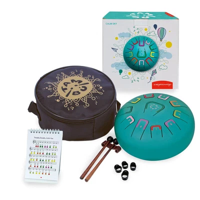 JUEGACONMIGO Tambú Zungentrommel 8", 11 tones türkis glänzend Steel Tongue Drum Tambu (11301)