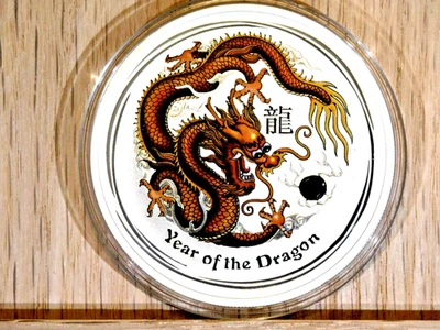 Australian Silver Lunar Dragon 2012 color marrón/negro 1 OZ .999 plata BU Foto 1 de 2