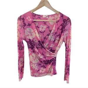 Sweet Pea Netz rosa und lila Blumen Wickel Top Langarm Medium - Bild 1 von 9