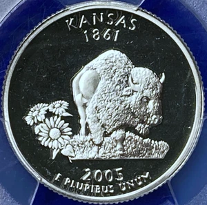 2005-S Silver Kansas Quarter PCGS PR69DCAM Die Dent/Dented Bison FS-901 - Picture 1 of 6