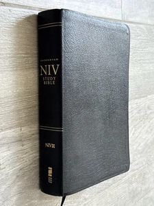 ✝️ NIV Study Bible 2002 Black Bonded Leather Text 1984 - Foto 1 di 11