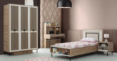 Moderne Komplette Kindermöbel Kinderbett Braun Holz Set 4tlg Bett Neu - Bild 1 von 4