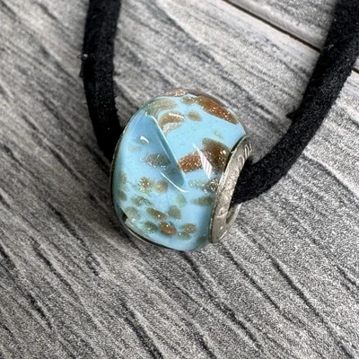 Authentic Pandora Blue and Gold Murano Glass Sterling Silver Bead Charm - Image 1 of 4