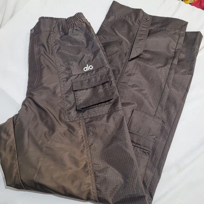 ALO Yoga Blaze Trouser Pants Womens Medium Cargo High Rise Wide Leg Brown Nylon - Image 1 of 4