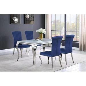 Pemberly Row 5-Piece Modern Metal Rectangular Dining Set in Ink Blue/Chrome - Picture 1 of 7