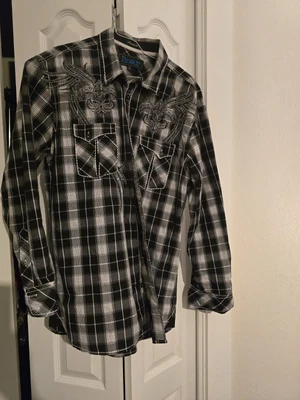 Roar Western Style Men's Long Sleeve Black and White Striped XL Shirt - Image 1 of 4