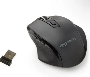 Amazon Basics Wireless Ergonomic Computer Mouse 2.4 GHz Adjustable DPI  Black - Picture 1 of 3