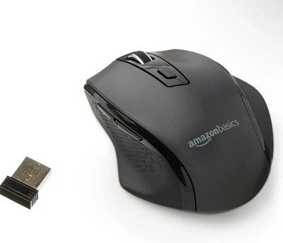 Amazon Basics Wireless Ergonomic Computer Mouse 2.4 GHz Adjustable DPI  Black - Image 1 of 3