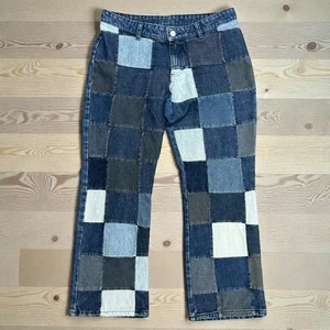 Jeans vintage Y2K Clockhouse grunge hippie patchwork vita bassa denim blu EUR 42 - Foto 1 di 13