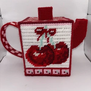 Vintage Kleenex Tissue Box Kariert Kirsche Teetasse Nadelspitze - Bild 1 von 9