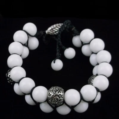White Jade Bracelet Healing Adjustable 6-10” - Image 1 of 4