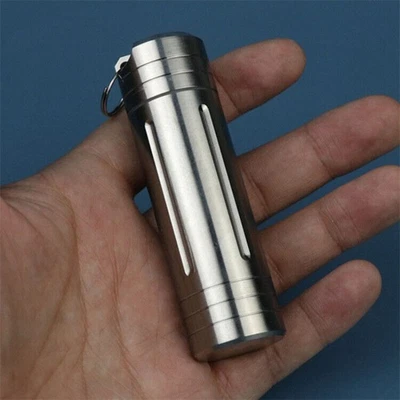 Titanium Alloy Waterproof Case EDC Portable Pill Medicine Capsule Storage Tools - Image 1 of 4